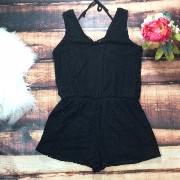 Xhilaration Pants - Black Lace Overlay Romper XL